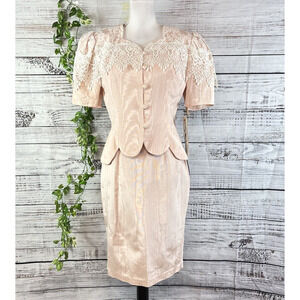 Vintage Scott McClintock Skirt Suit size 8 Pink Taffeta Lace 80's Wedding Prom